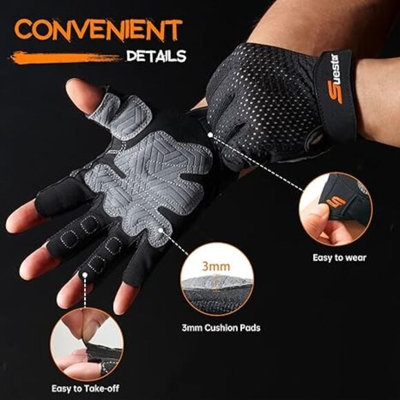Suestar Workout Gloves Weight Lifting Full Palm Protection Excellent Grip sz L - Picture 2 of 5